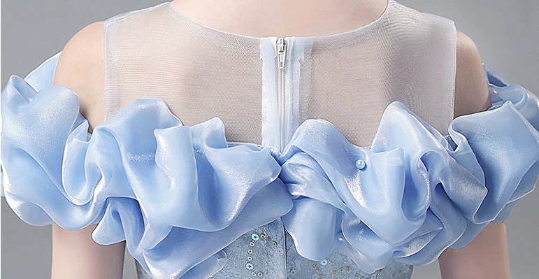 Floor Length A-Line/Princess Off-the-Should Flower Girl Party Dress with Beadings - Image 2