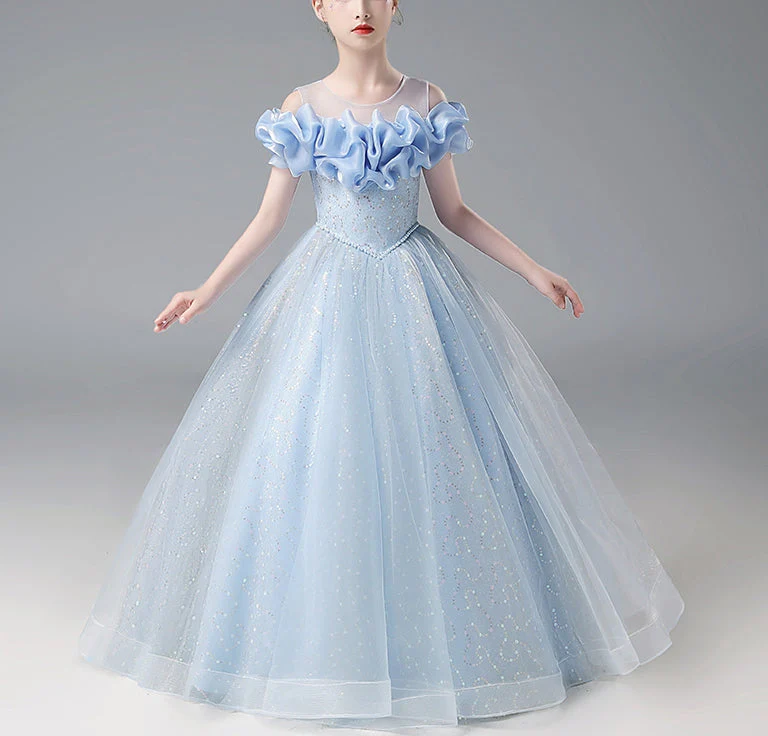 Floor Length A-Line/Princess Off-the-Should Flower Girl Party Dress with Beadings - Image 3