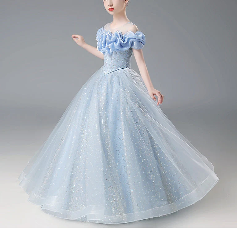 Floor Length A-Line/Princess Off-the-Should Flower Girl Party Dress with Beadings - Image 4