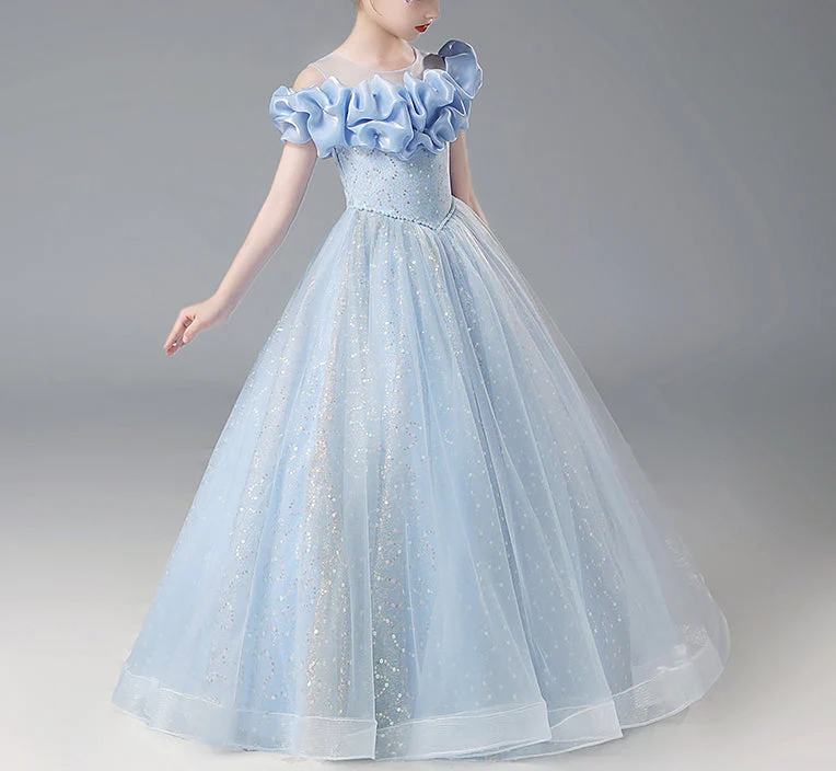 Floor Length A-Line/Princess Off-the-Should Flower Girl Party Dress with Beadings - Image 6