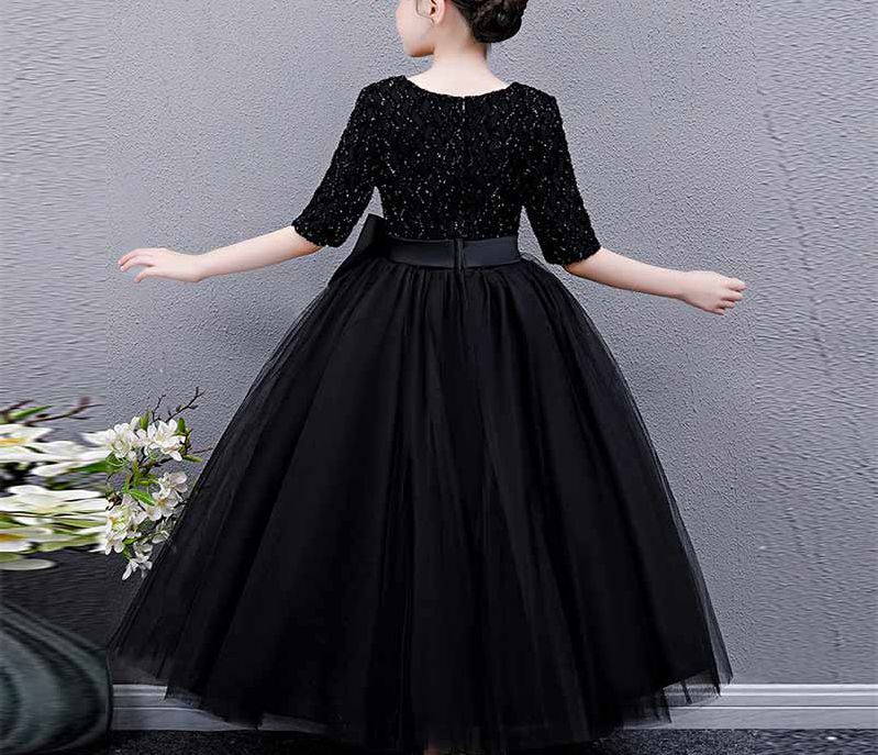 Floor Length Half Sleeves Round Neck A-Line/Princess Girl Party Dress with Bow - Image 2