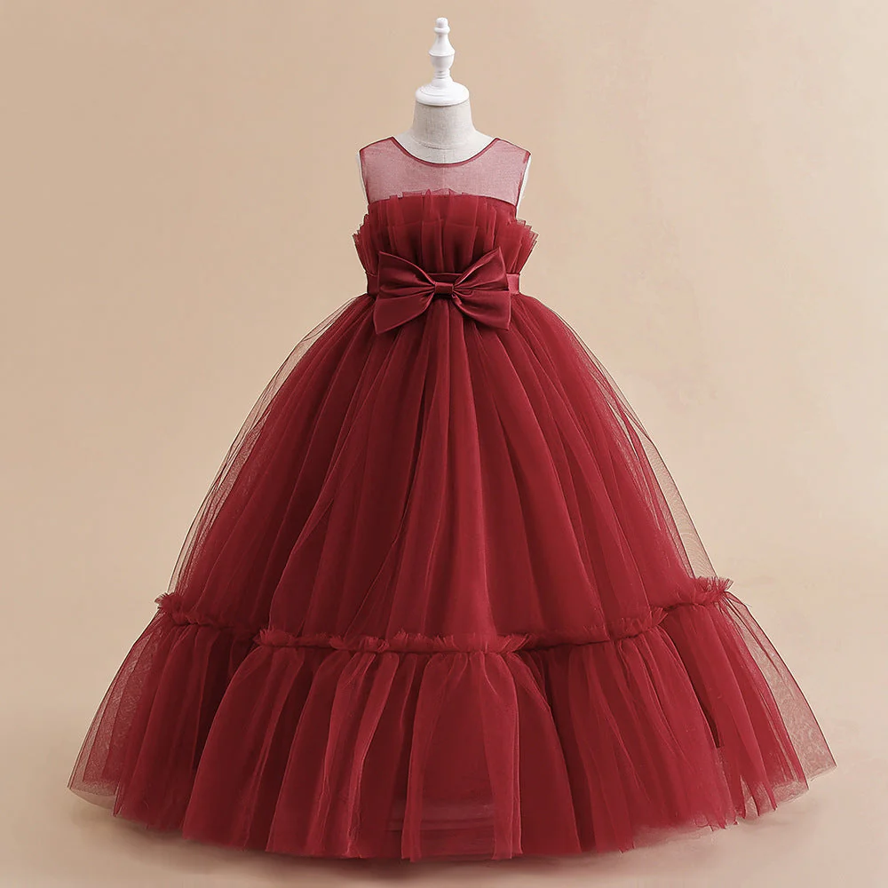 A-Line/Princess Sleeveless Floor Length Flower Girl Party Dresses with Bow - Image 6