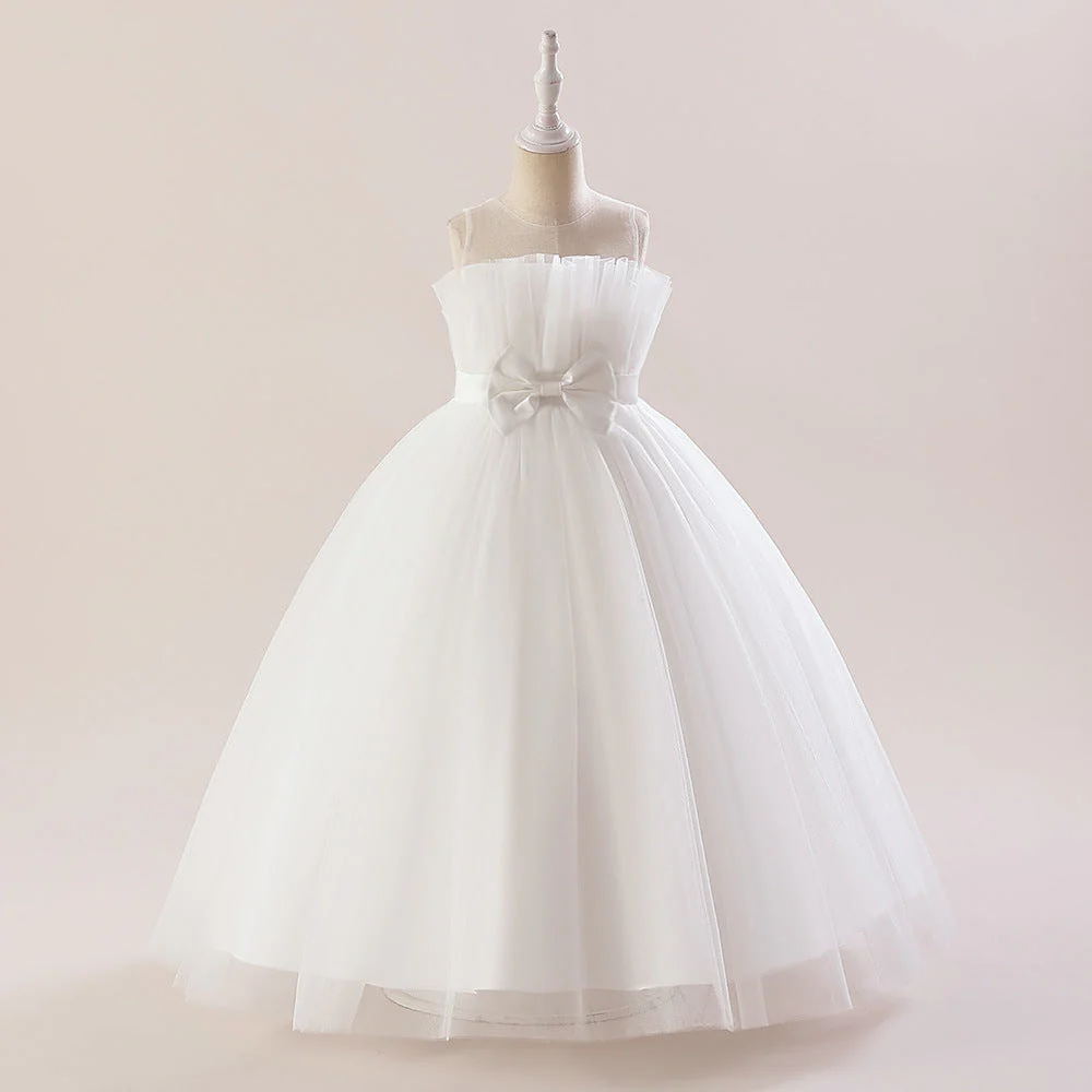 A-Line/Princess Sleeveless Floor Length Flower Girl Party Dresses with Bow - Image 8