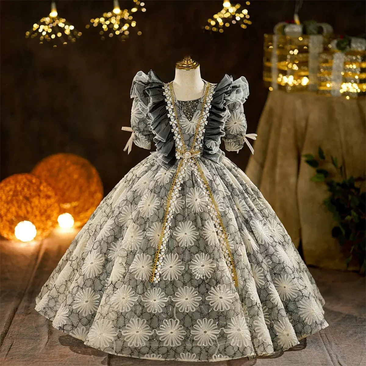 Girl's Ball Gown 3/4 Length Sleeves Floor Length Victorian Princess Party Costume Cosplay Masquerade Rococo Party Dress - Image 3