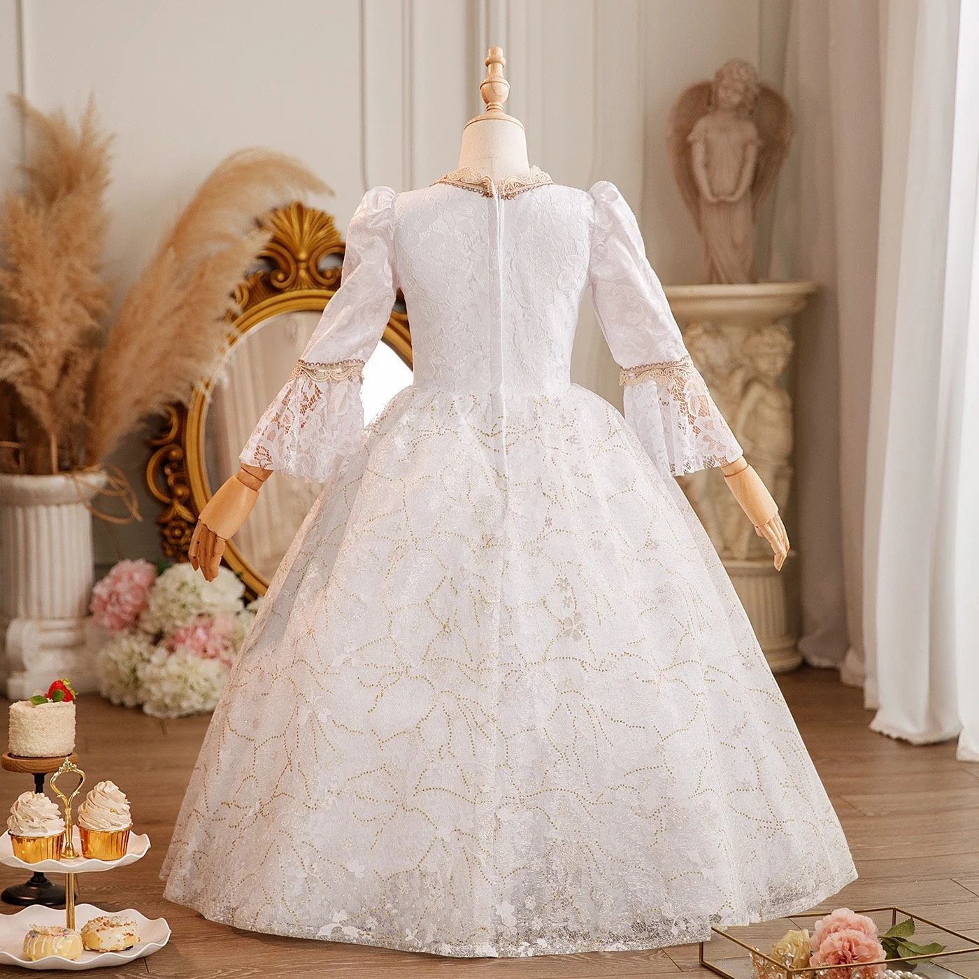 Girl's Ball Gown Jewel Neck 3/4 Length Sleeves Floor Length Victorian Party Costume Cosplay Masquerade Lace Party & Evening Rococo Dress - Image 2