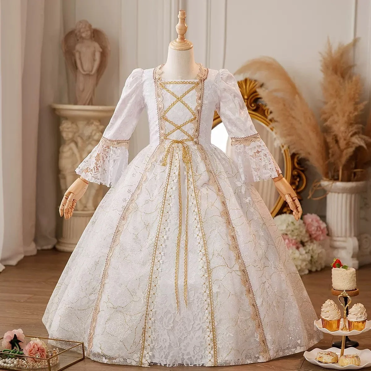 Girl's Ball Gown Jewel Neck 3/4 Length Sleeves Floor Length Victorian Party Costume Cosplay Masquerade Lace Party & Evening Rococo Dress - Image 3