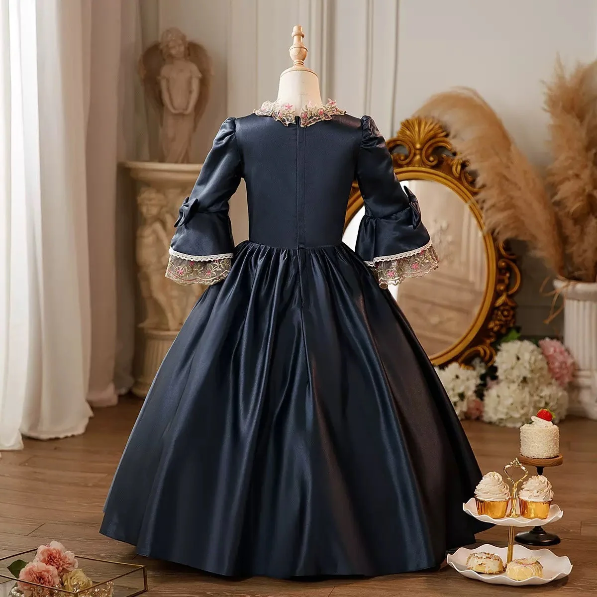 Girl's Ball Gown Round Neck 3/4 Length Sleeves Floor Length Floral Victorian Princess Costume Cosplay Masquerade Rococo Party Dress with Lace - Image 2