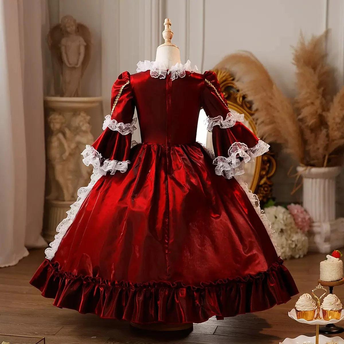 Girl's Ball Gown Round Neck 3/4 Length Sleeves Floor Length Lace Victorian Princess Costume Cosplay Masquerade Rococo Party Dress - Image 2