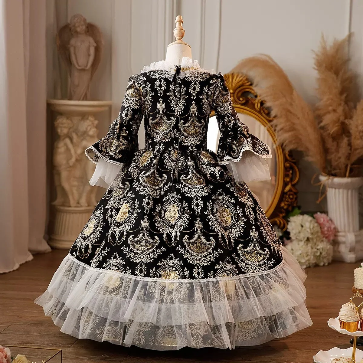 Girl's Ball Gown Round Neck 3/4 Length Sleeves Floor Length Victorian Princess Party Costume Cosplay Masquerade Rococo Party Dress - Image 2