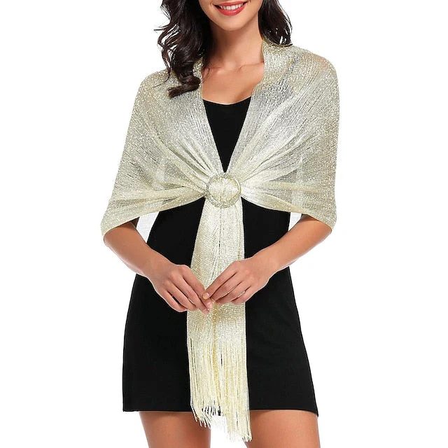 Glamorous Metallic Shawls with Tassel Wedding Guest Wraps - Image 3