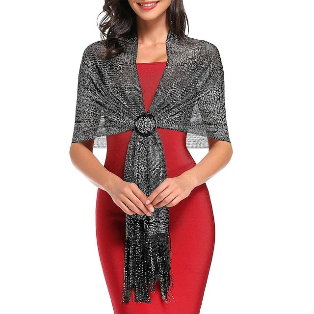 Glamorous Metallic Shawls with Tassel Wedding Guest Wraps - Image 5