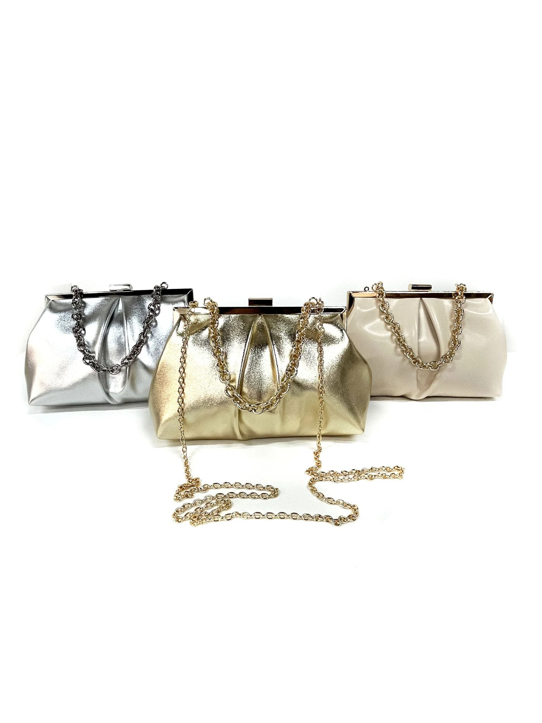 Gold Elegant Metallic Chain Clutch Bag With Ruffles - Image 10