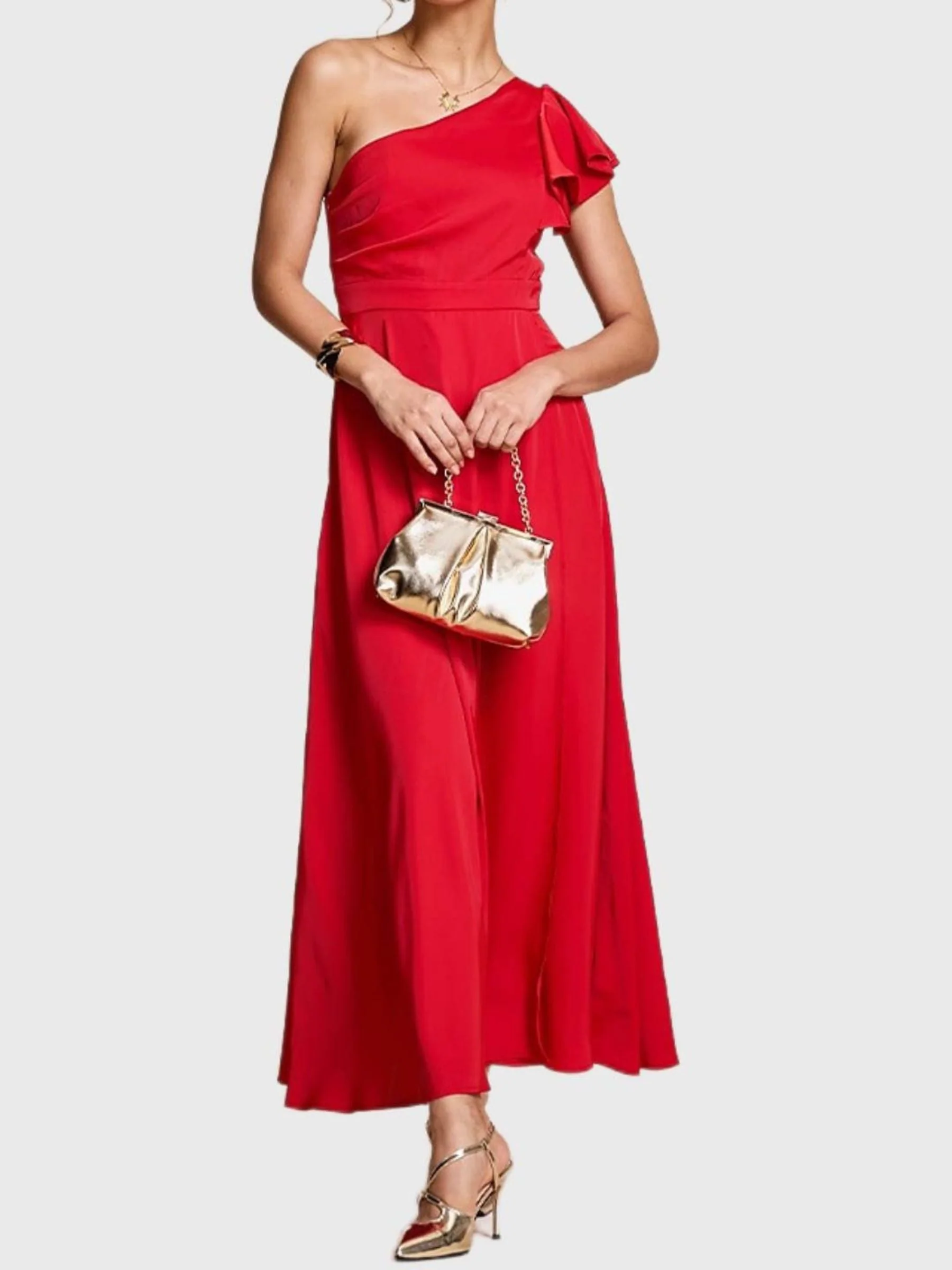 Gold Elegant Metallic Chain Clutch Bag With Ruffles - Image 6