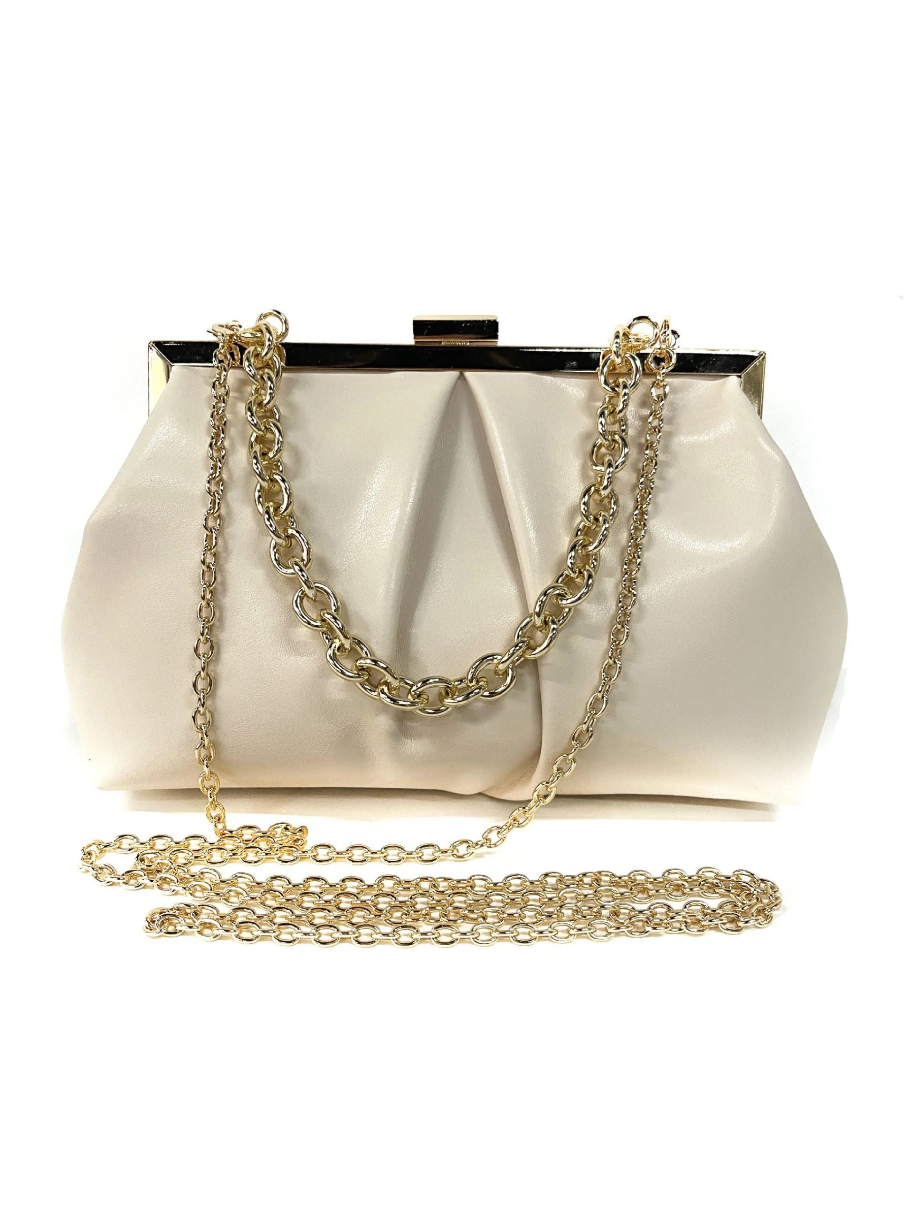Gold Elegant Metallic Chain Clutch Bag With Ruffles - Image 8