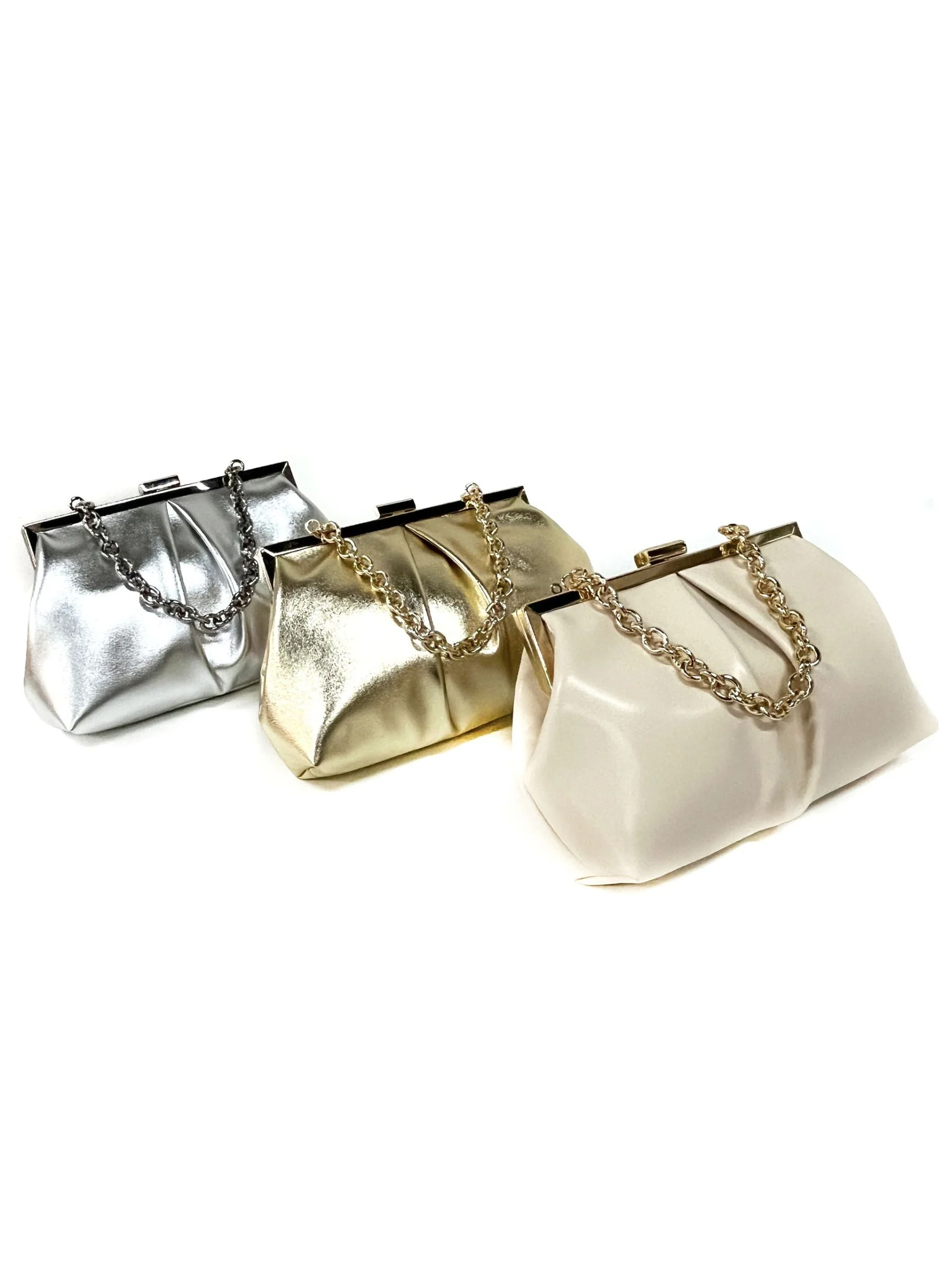 Gold Elegant Metallic Chain Clutch Bag With Ruffles - Image 9