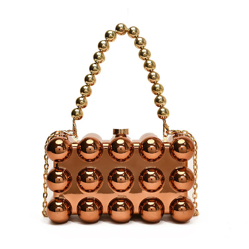 Gold Fashionable Retro Metal Ball Minimalist Chain Bags - Image 10