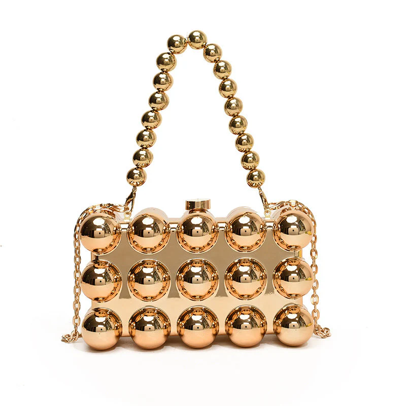 Gold Fashionable Retro Metal Ball Minimalist Chain Bags - Image 12