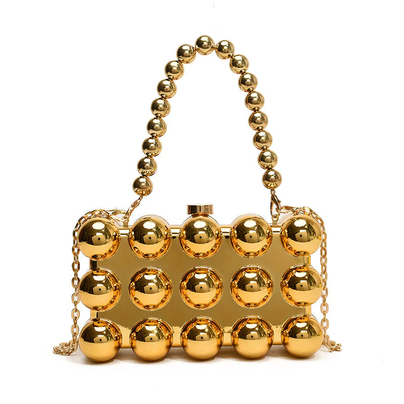 Gold Fashionable Retro Metal Ball Minimalist Chain Bags - Image 13