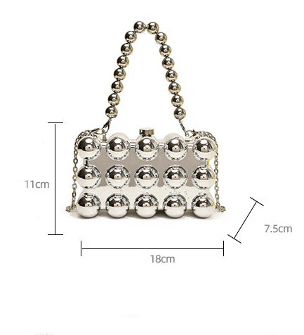 Gold Fashionable Retro Metal Ball Minimalist Chain Bags - Image 2
