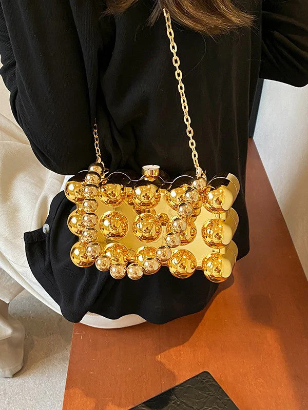 Gold Fashionable Retro Metal Ball Minimalist Chain Bags - Image 3