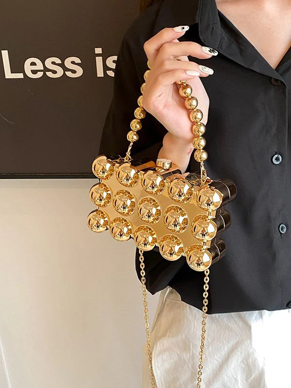 Gold Fashionable Retro Metal Ball Minimalist Chain Bags - Image 4