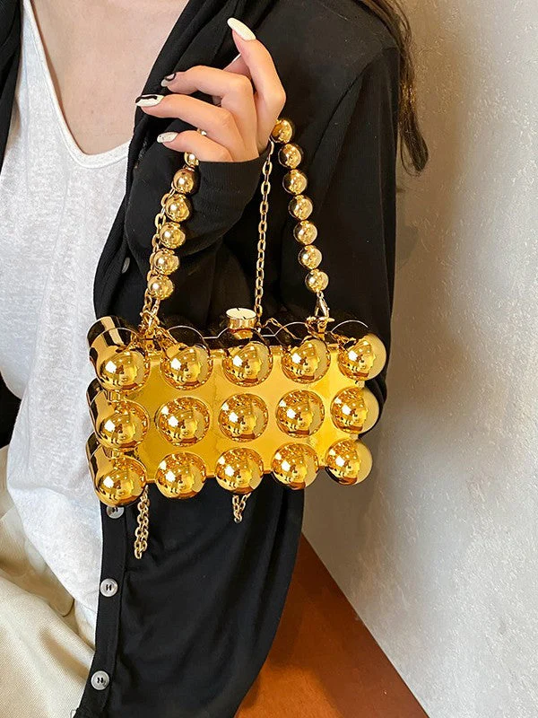 Gold Fashionable Retro Metal Ball Minimalist Chain Bags - Image 5