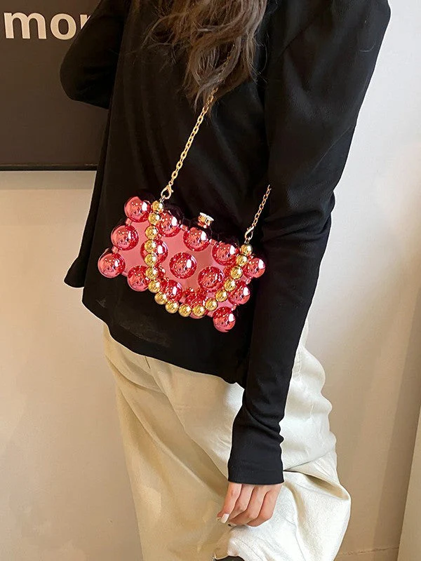 Gold Fashionable Retro Metal Ball Minimalist Chain Bags - Image 6