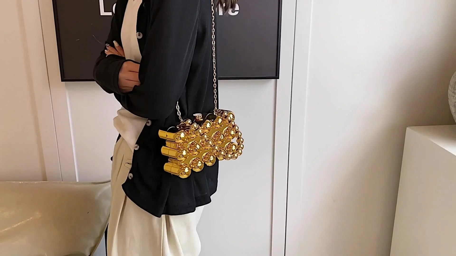 Gold Fashionable Retro Metal Ball Minimalist Chain Bags - Image 7