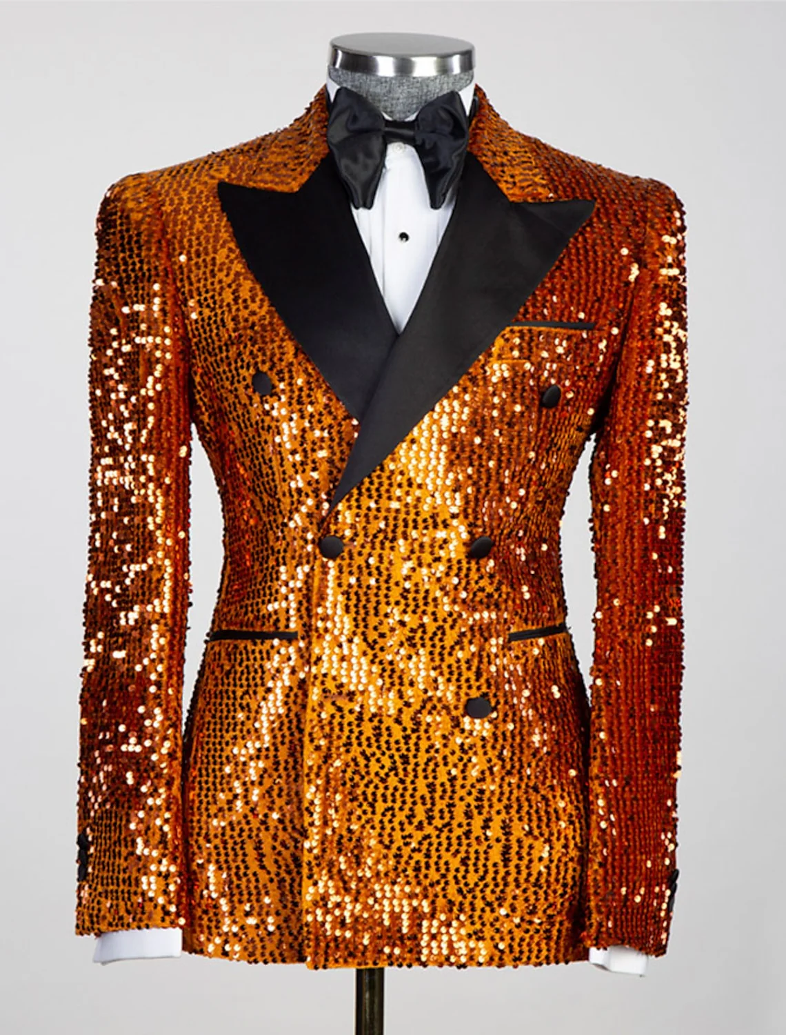 Gold Pink Orange Silver Black Men's Tailored Fit Double Breasted Six-buttons Sequins Party Jacket - Image 4
