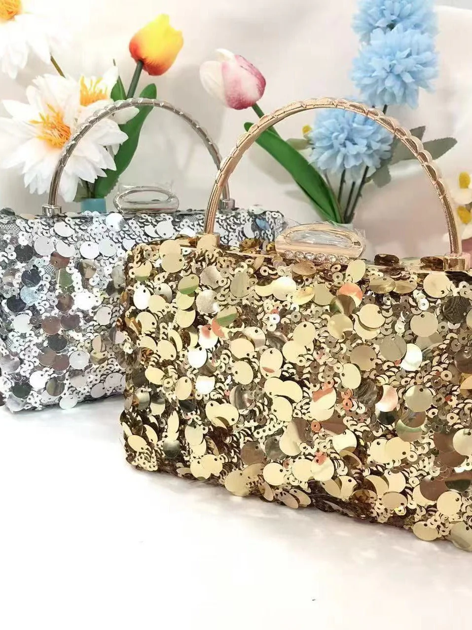 Gold Retro PVC High-End Wedding Party Evening Clutch Bag with Sequins - Image 6
