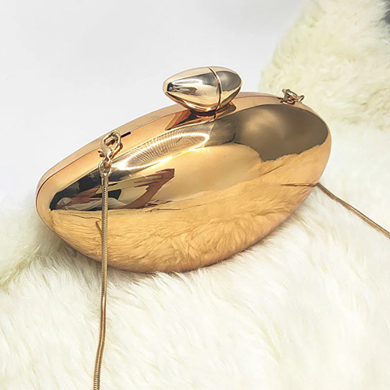 Gold Stylish Irregular Ellipse Candy Daily Chain Wedding Party Clutch Bag
