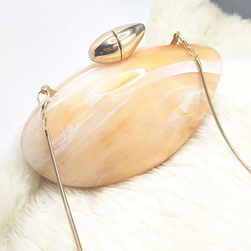 Gold Stylish Irregular Ellipse Candy Daily Chain Wedding Party Clutch Bag - Image 3