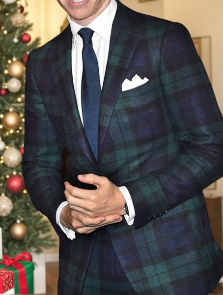 Green Men's Tailored Fit Single Breasted One-buttons Plaid Casual Jacket - Image 3