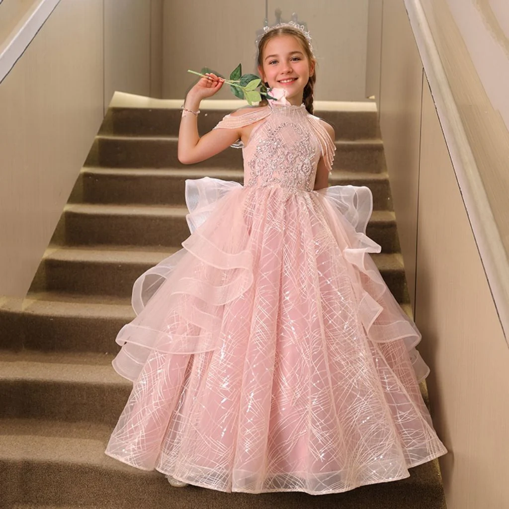 Halter A-Line/Princess Sleeveless Beading Girl Party Dress with Rhinestone Appliques - Image 6