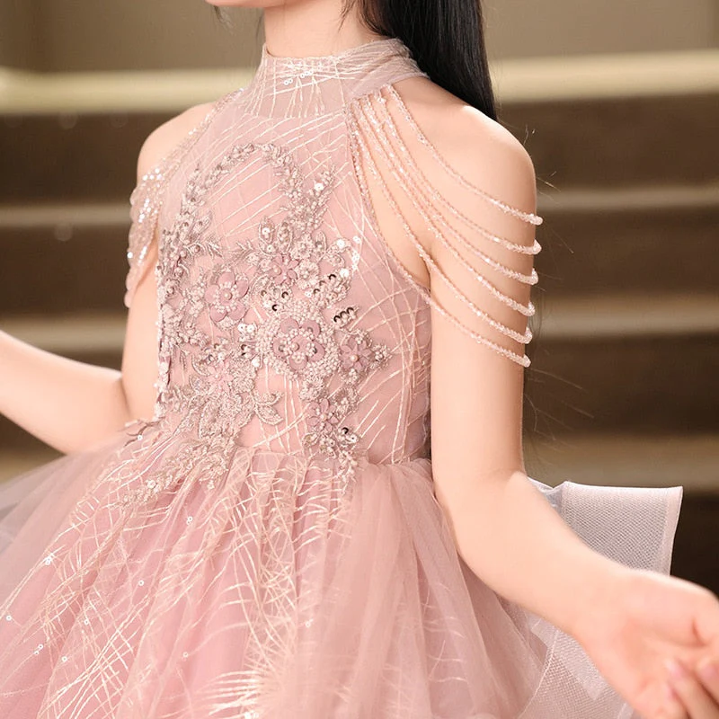 Halter A-Line/Princess Sleeveless Beading Girl Party Dress with Rhinestone Appliques - Image 7