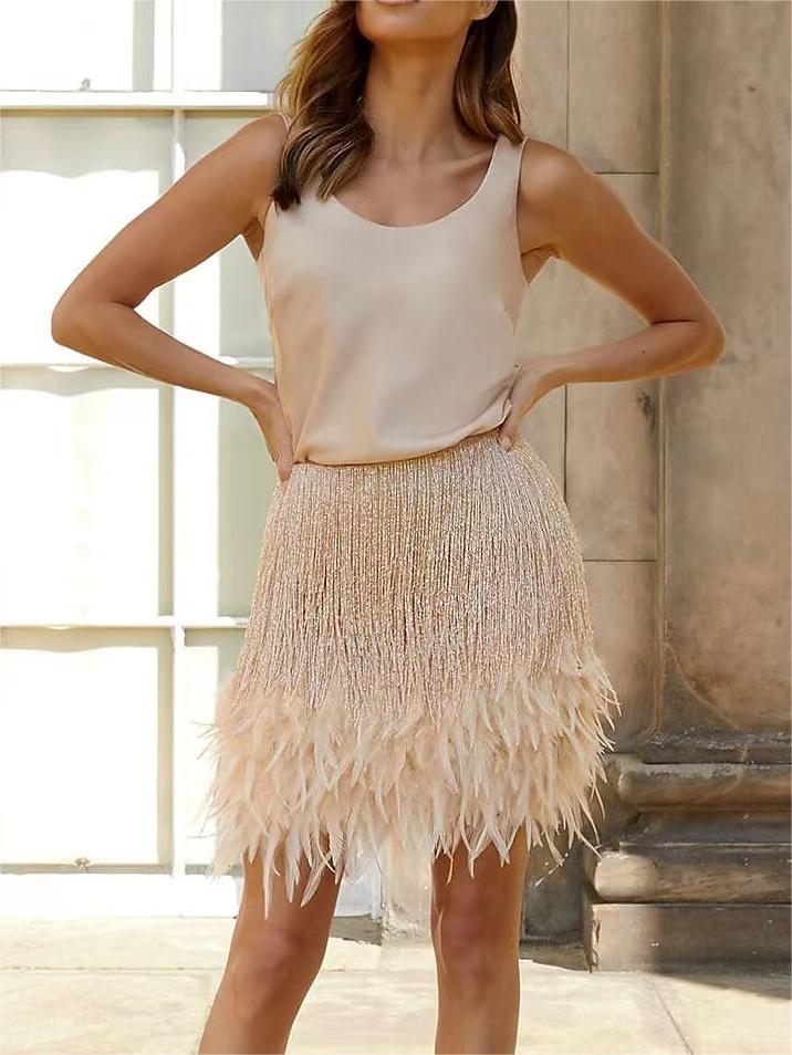 Jewel Neck Sleeveless Short/Mini Vintage Dress With Feather - Image 3