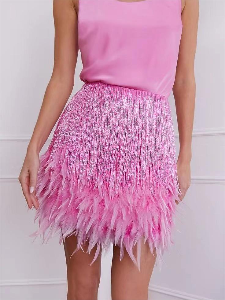 Jewel Neck Sleeveless Short/Mini Vintage Dress With Feather - Image 4