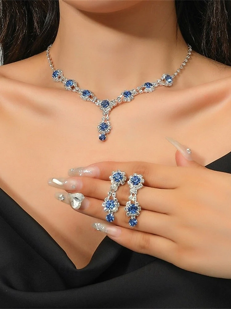 Jewelry Set Two-piece Suit Royal Blue Rhinestone 1 Necklace Earrings Women's Elegant Jewelry Set For Wedding Party