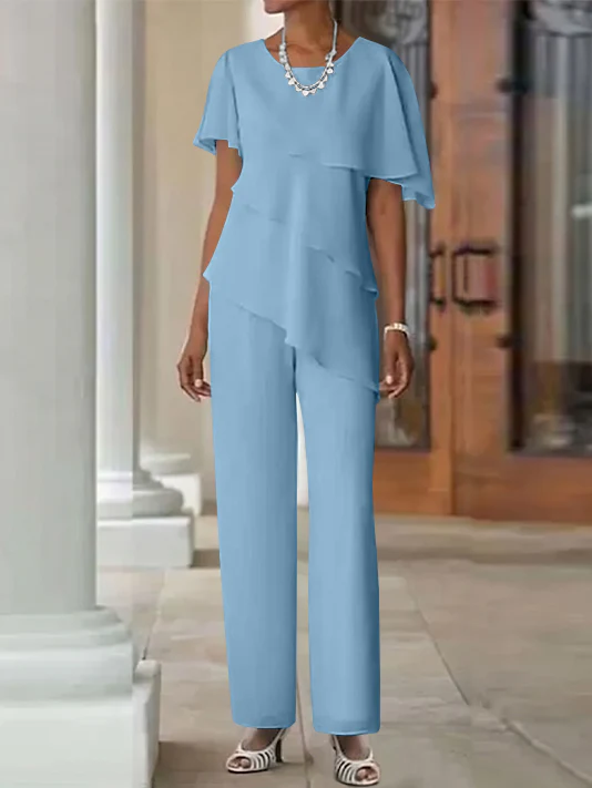 Jumpsuit / Pantsuit 2 Piece Jewel Neck Floor-Length Mother Of The Bride Dresses - Image 10