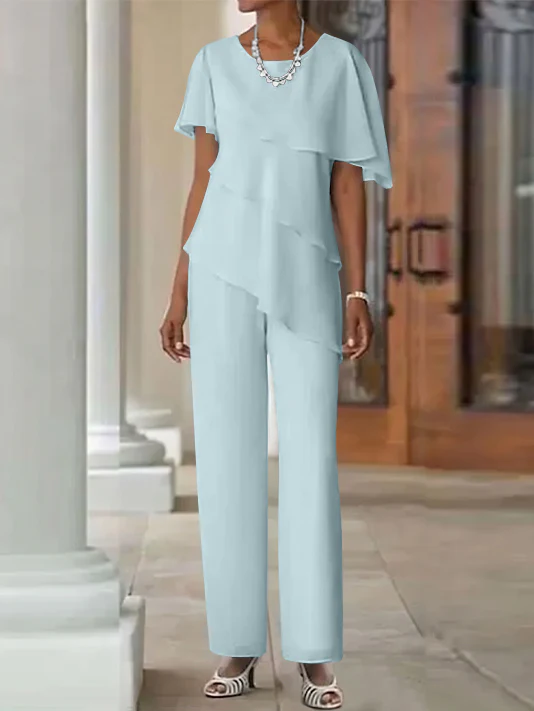 Jumpsuit / Pantsuit 2 Piece Jewel Neck Floor-Length Mother Of The Bride Dresses - Image 15
