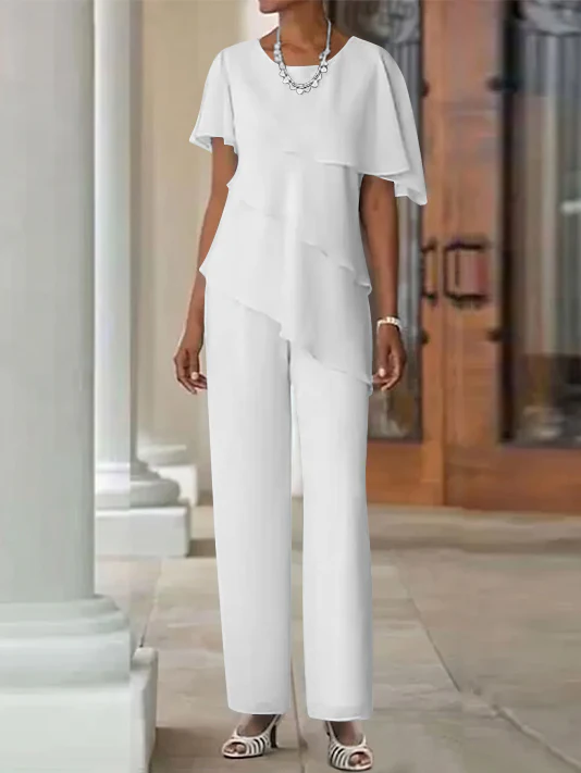 Jumpsuit / Pantsuit 2 Piece Jewel Neck Floor-Length Mother Of The Bride Dresses - Image 16