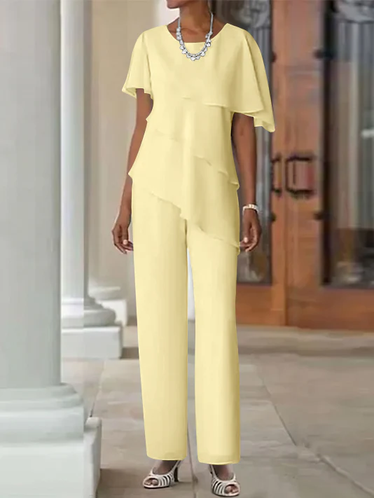 Jumpsuit / Pantsuit 2 Piece Jewel Neck Floor-Length Mother Of The Bride Dresses - Image 17