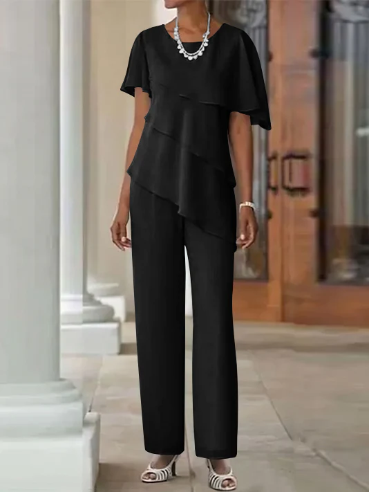 Jumpsuit / Pantsuit 2 Piece Jewel Neck Floor-Length Mother Of The Bride Dresses - Image 3