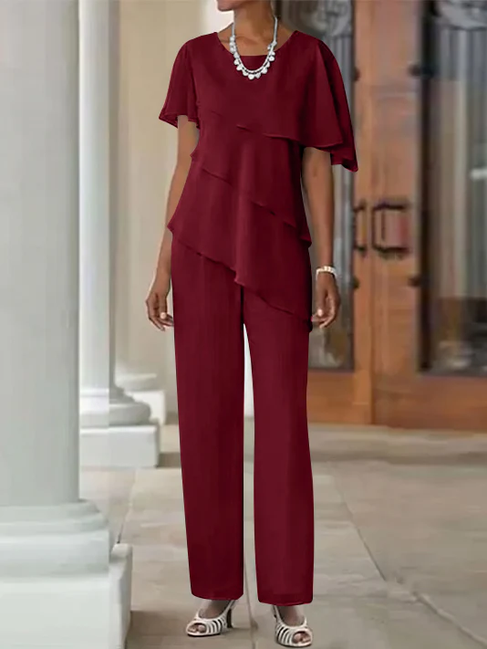 Jumpsuit / Pantsuit 2 Piece Jewel Neck Floor-Length Mother Of The Bride Dresses - Image 4