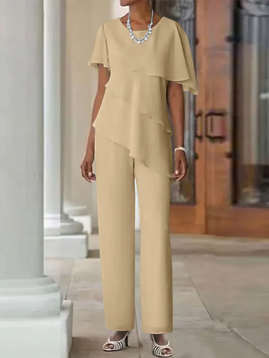 Jumpsuit / Pantsuit 2 Piece Jewel Neck Floor-Length Mother Of The Bride Dresses - Image 5