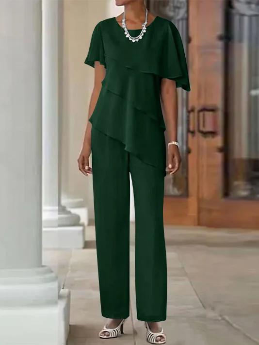 Jumpsuit / Pantsuit 2 Piece Jewel Neck Floor-Length Mother Of The Bride Dresses - Image 6