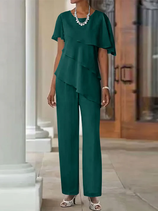 Jumpsuit / Pantsuit 2 Piece Jewel Neck Floor-Length Mother Of The Bride Dresses - Image 8