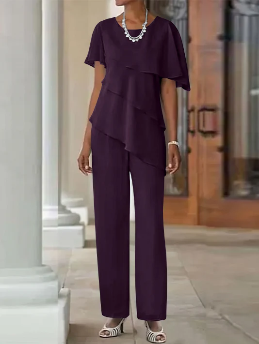 Jumpsuit / Pantsuit 2 Piece Jewel Neck Floor-Length Mother Of The Bride Dresses - Image 9