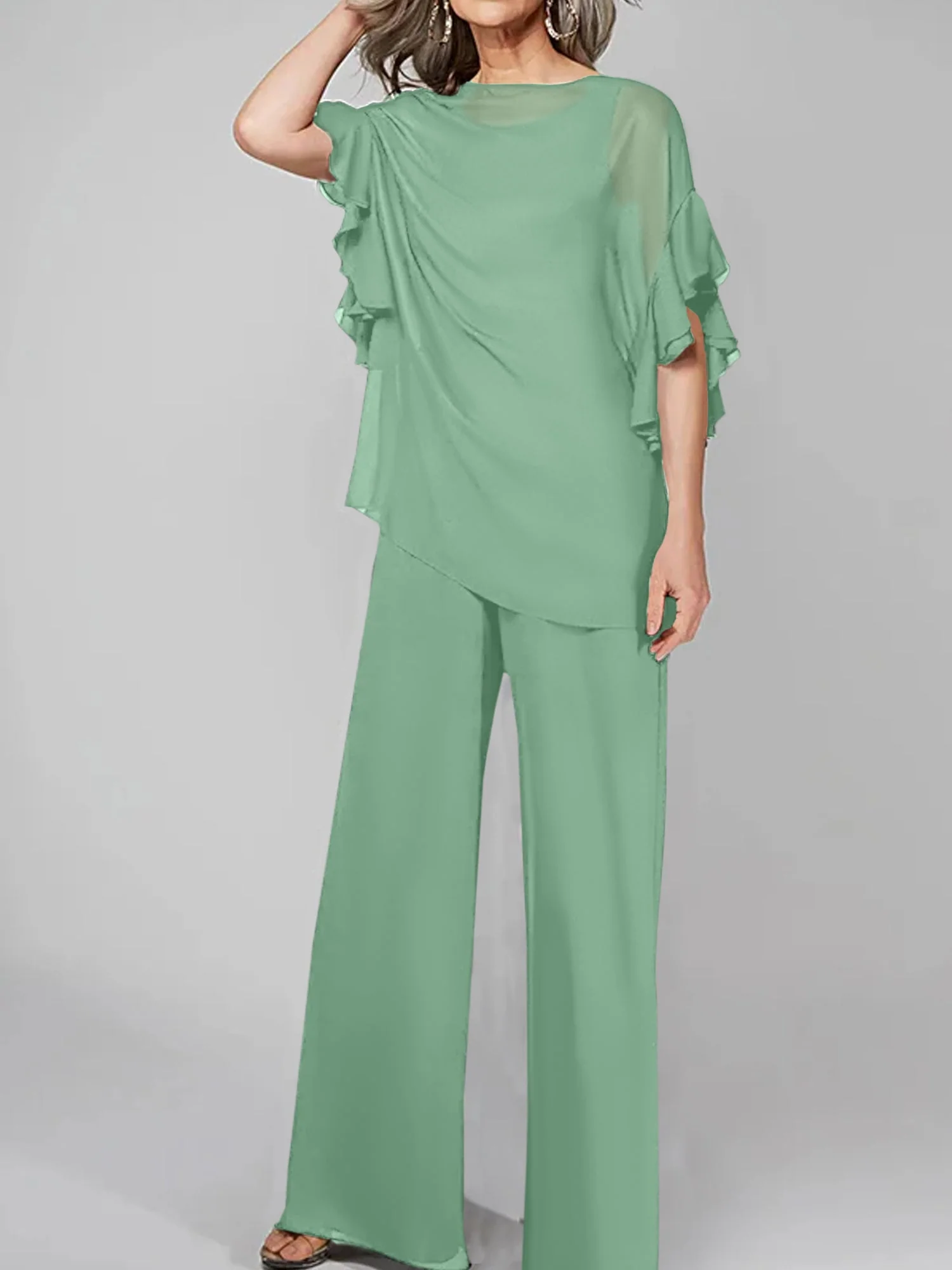 Jumpsuits Scoop Half Sleeves Chiffon Mother Of The Bride Pantsuits - Image 18