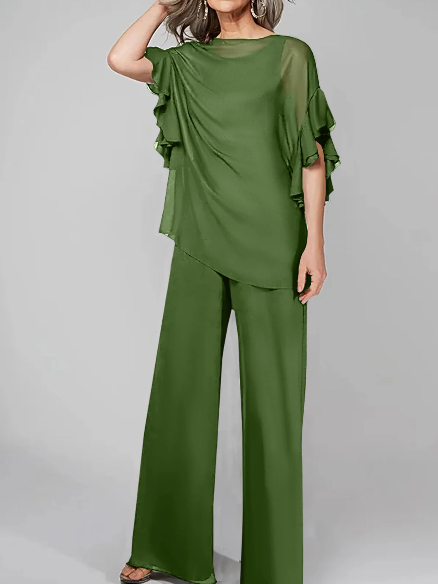 Jumpsuits Scoop Half Sleeves Chiffon Mother Of The Bride Pantsuits - Image 32